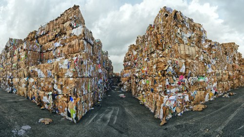 Workers loading a small lorry with bulky light waste measured by cubic yards